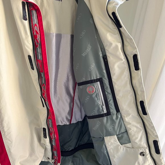 MARKER Off White with Red and Black Stripes Ski Snowboard Sporty Jacket Medium - Picture 7 of 14